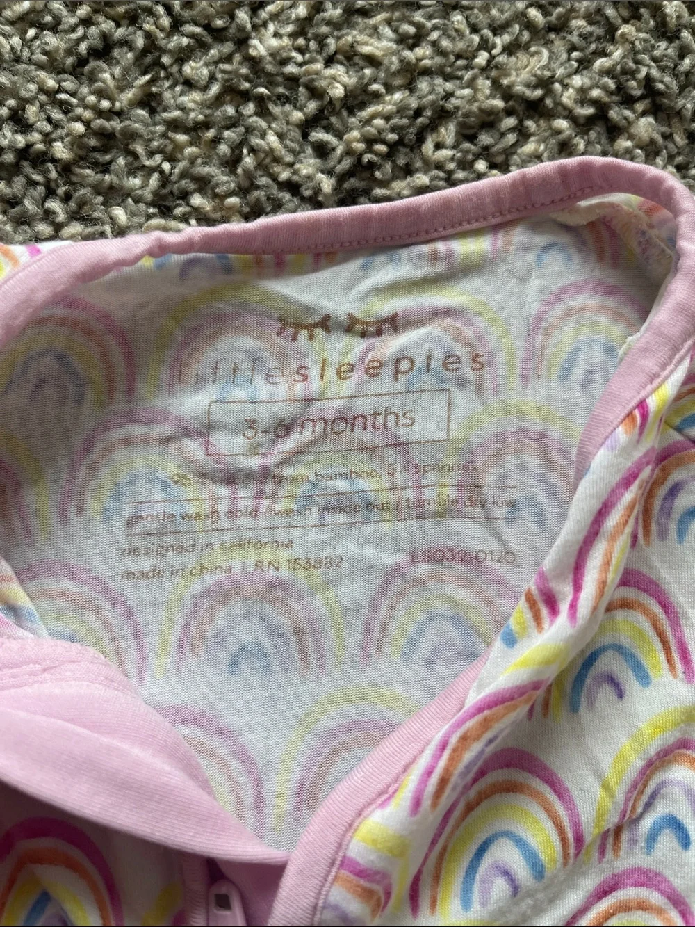 Little Sleepies Pink Rainbow Zip-Front One-Piece Pajamas - size 3-6 months